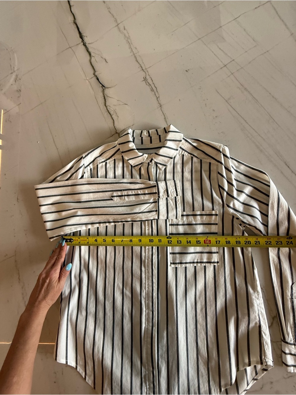 Evereve White Button-Down Shirt with Black Vertical Stripes - Picture 7 of 7